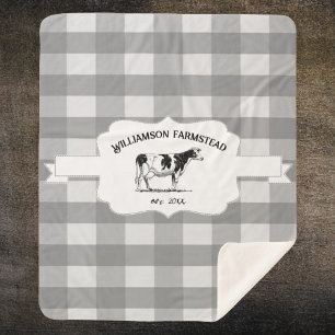 Gris Buffalo Plaid Vache de ferme Sherpa Blanche