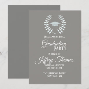 Gris Casquette et Feuille Grad Invitation 5" x 7"