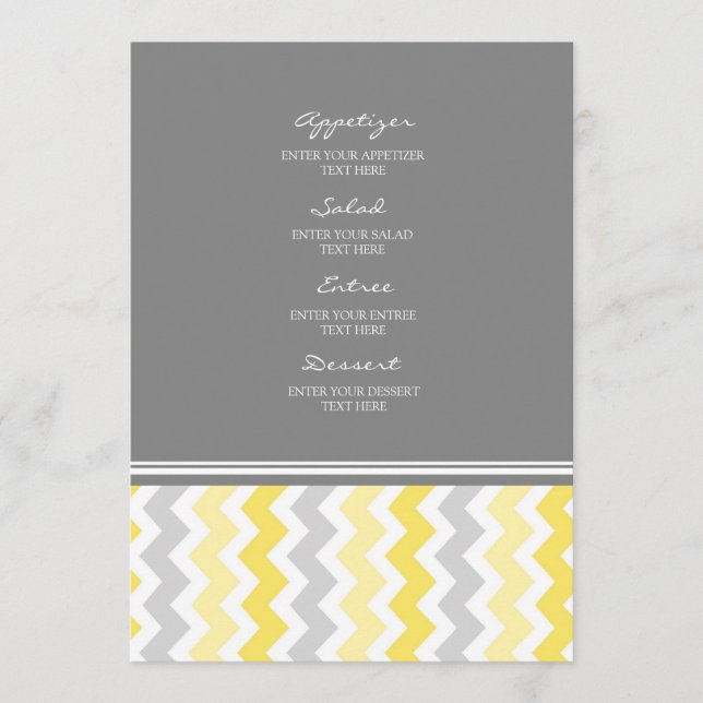 Gris Chevron de jaune de menu de mariage (Devant)