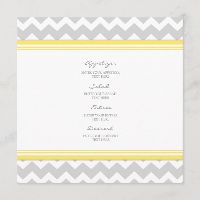 Gris Chevron de jaune de menu de mariage (Devant)