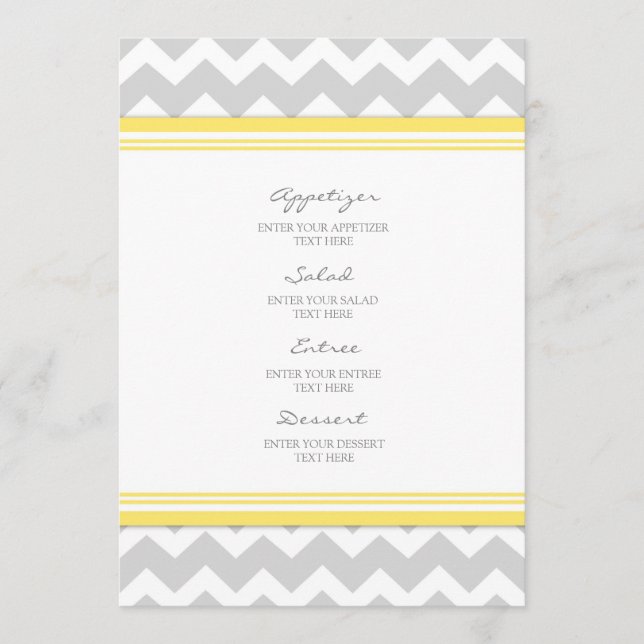 Gris Chevron de jaune de menu de mariage (Devant)
