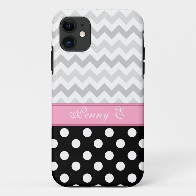 Gris Chevron Noir Polka Dot rose iPhone 5 Coque (Dos)