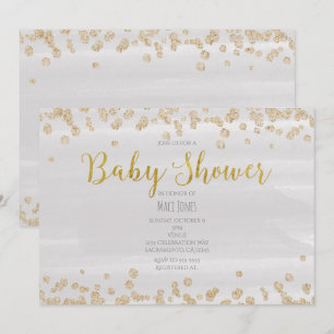 Gris-clair et or arrosez les invitations de baby