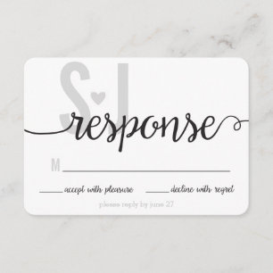 Gris coeur et Chevron Big Letters carte RSVP