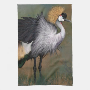 Gris Crowned Crane Bird Serviettes de cuisine