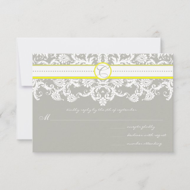 Gris Damas Fissures de mariage jaune vif RSVP (Devant)