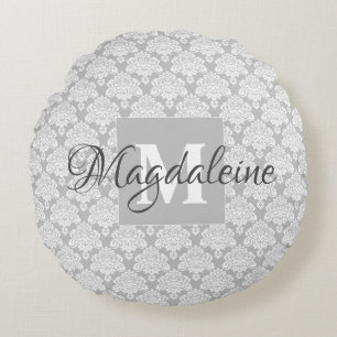 Gris Damask Accent Coussin avec Monogramme et nom