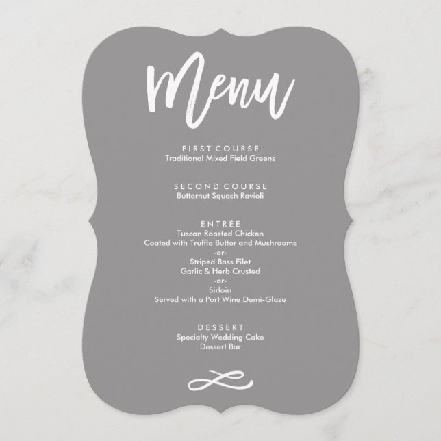 Gris en lettres de menu de mariage de main chic (Devant)