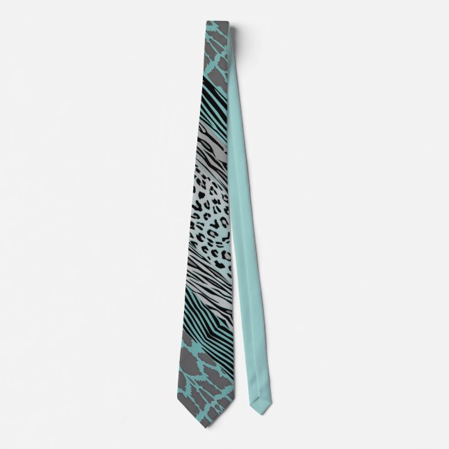 Gris Et Aqua Animal Imprimé Zebra Stripe Cravate (Devant)