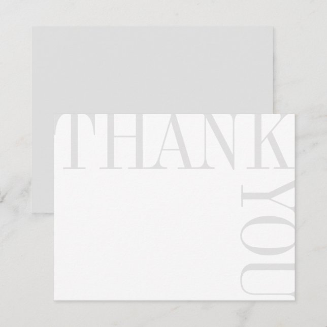 Gris et blanc Moderne Grand texte Merci Note (Devant / Derrière)
