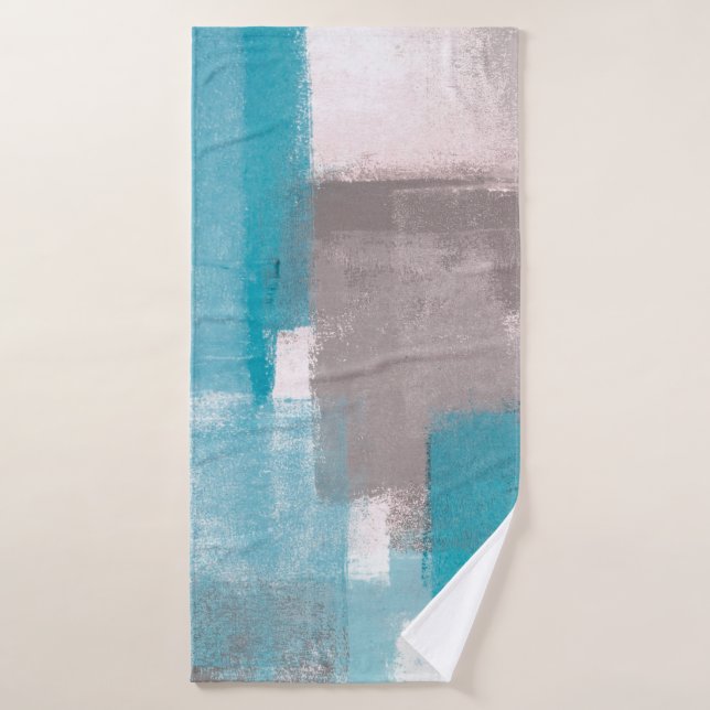 Gris et Bleu Art Abstrait Peinture abstraite, pein (Serviette de bain)