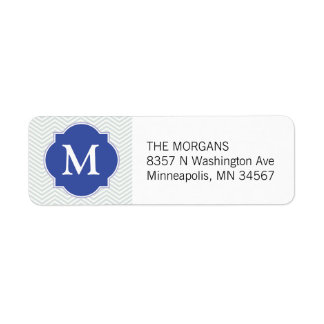 Gris et bleu moderne Chevron personnalisé Monogram