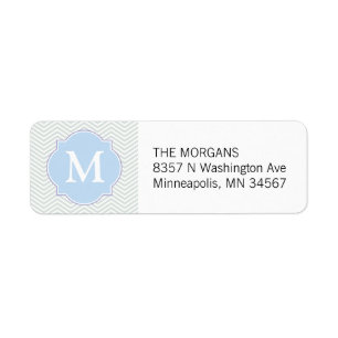 Gris et bleu moderne Chevron personnalisé Monogram