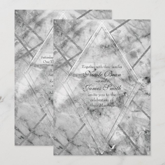 Gris et Marbre blanc Glam Invitations de mariage (Devant / Derrière)