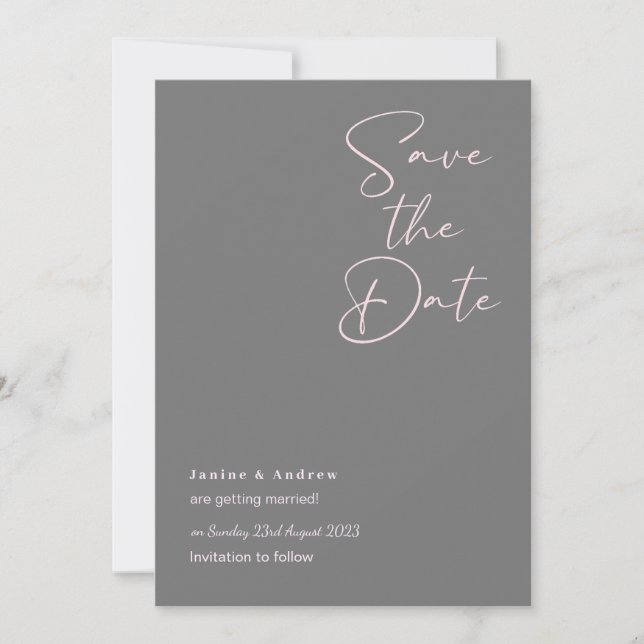 Gris et rose enregistrer les cartes mariage (Devant)