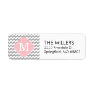 Gris et rose moderne Chevron personnalisé Monogram