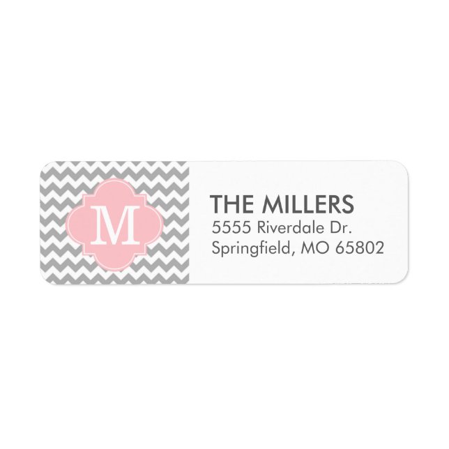 Gris et rose moderne Chevron personnalisé Monogram (Devant)