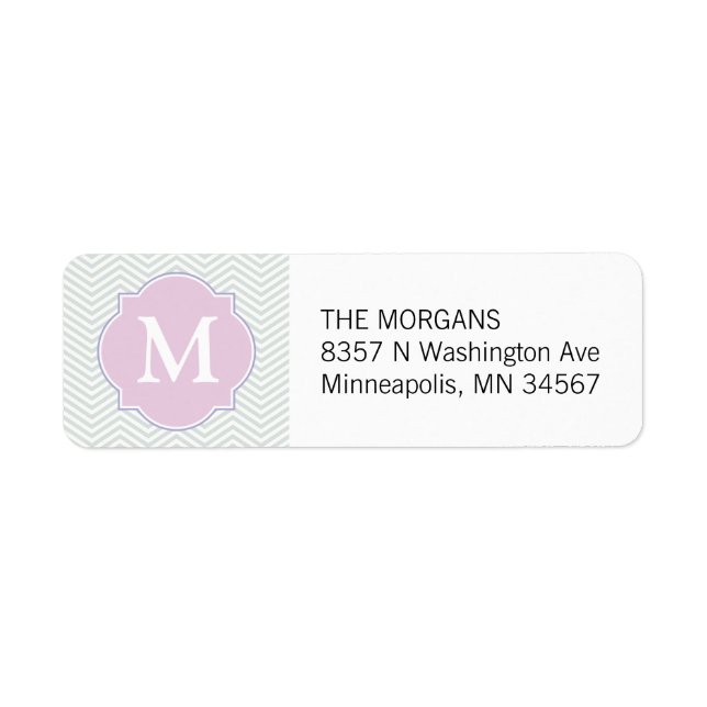 Gris et rose moderne Chevron Personnalisé Monogram (Devant)