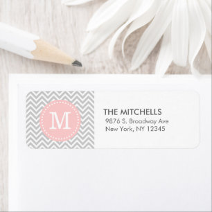 Gris et rose moderne Chevron personnalisé Monogram
