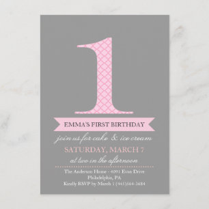 Gris et rose Motif moderne 1 Invitation d'annivers