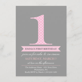 Gris et rose Motif moderne 1 Invitation d'annivers