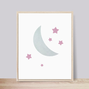 Gris et rose Poster de la pouponnière Lune et Ét