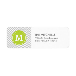 Gris et vert moderne Chevron personnalisé Monogram