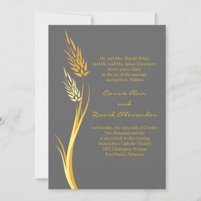 Gris Faire-part de mariage de blé d'automne (Devant)