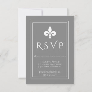 Gris Fleur de Lis Mariage Carte RSVP