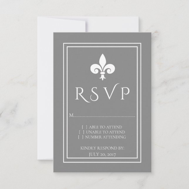 Gris Fleur de Lis Mariage Carte RSVP (Devant)