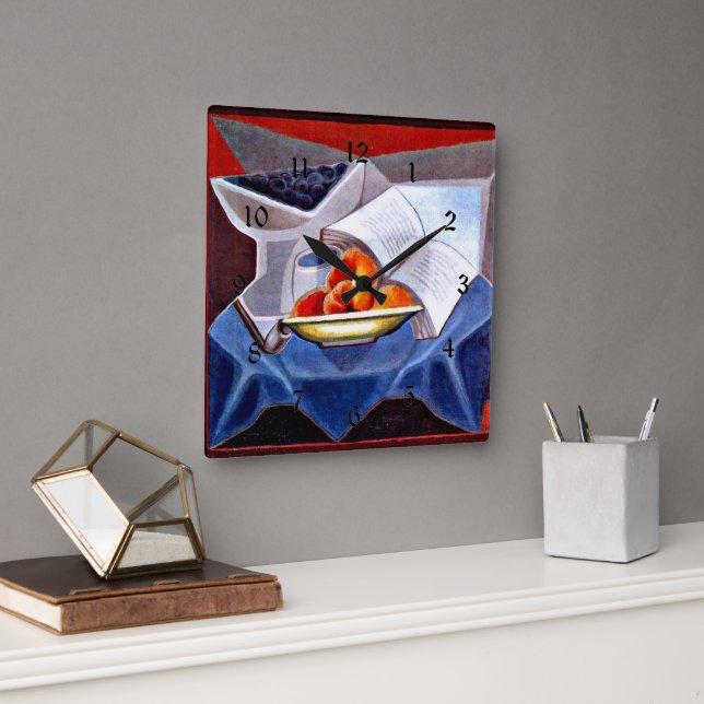 Gris - Fruit and Book Square Wall Clock (Office)