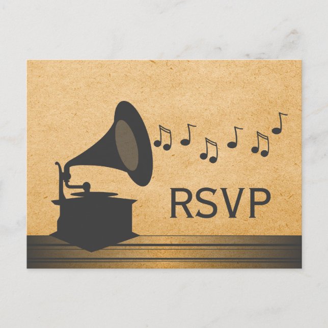 Gris Gramophone Vintage Carte postale RSVP (Devant)