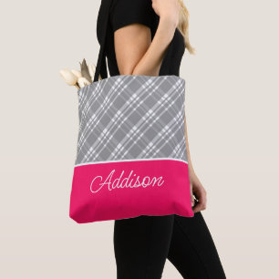 Gris Grand Plaid Et Sac fourre-tout En Grille Rose