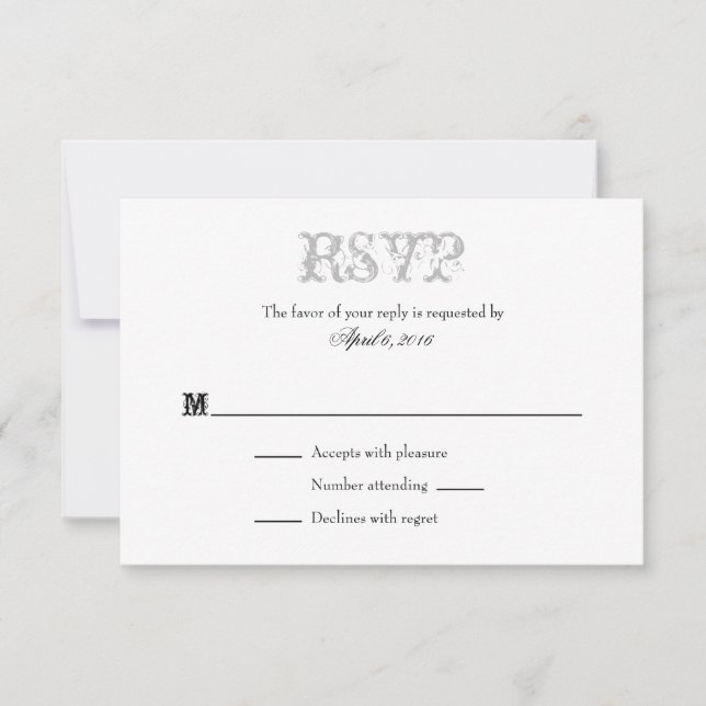 Gris Gris Blanc Plat Simple Mariage Cartes RSVP (Devant)