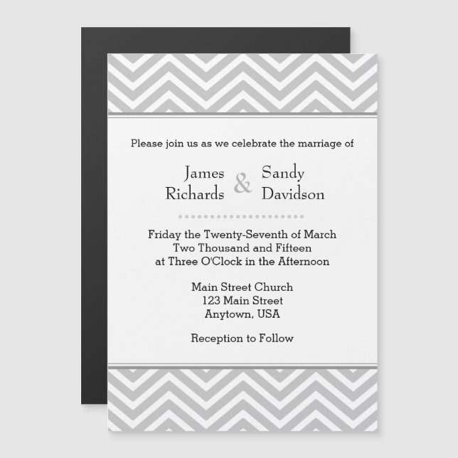 Gris Gris Chevron Faire-part de mariage magnétique (Devant / Derrière)