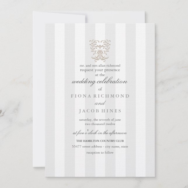 Gris Gris & Invitation Mariage damassé Brown (Devant)