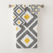 Gris, Jaune, Blanc, Diamant Ikat Motif