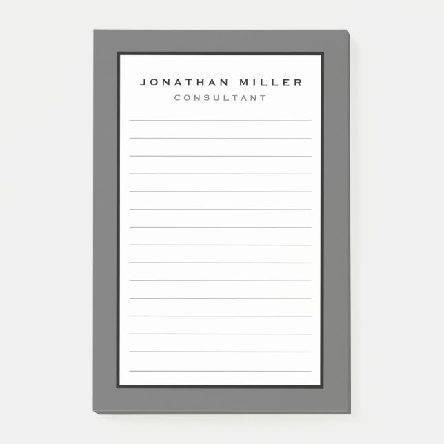 Gris linéaire professionnel | Notes post-it de nom (Devant)