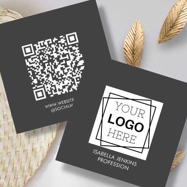 Gris | Logo | Carte de visite de Carré de code QR (Créateur téléchargé)