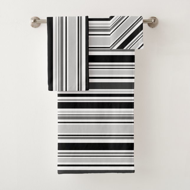 Gris mélangé moderne, noir, ensemble de serviette (En situation)