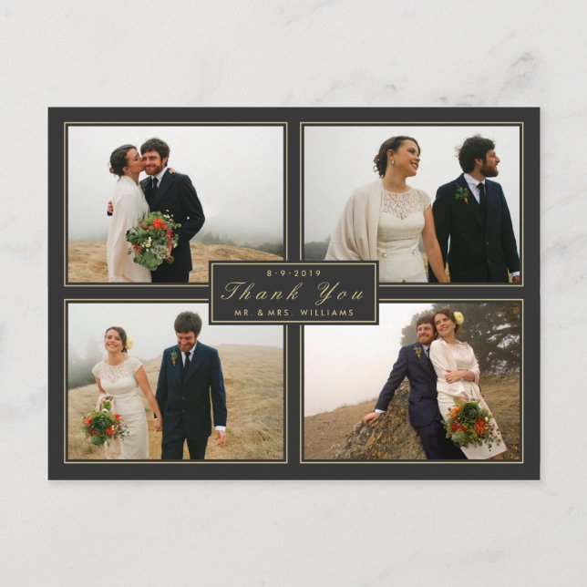 Gris Merci Mariage Collage 4 Photo Carte postale (Devant)