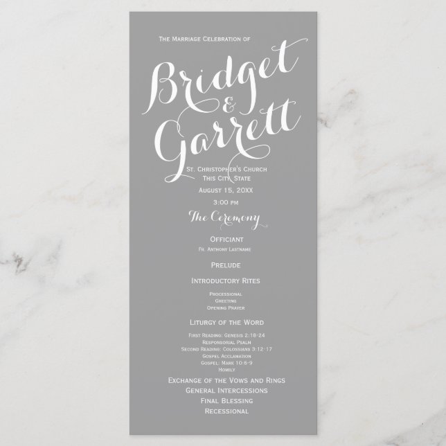 Gris moderne Texte Programme de mariage (Devant)