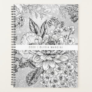 Gris monochromatique Vintage Floral