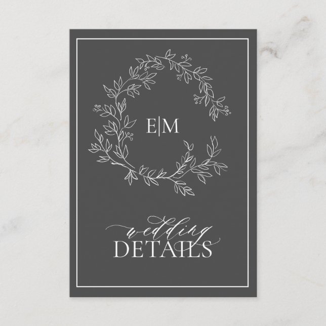 Gris Monogramme Détails du Mariage Carte de boîtie (Devant)
