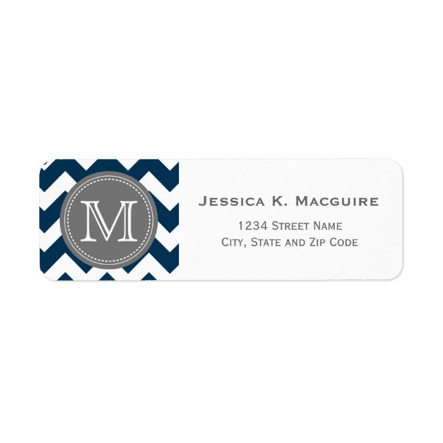 Gris Monogramme Marine bleu Chevron (Devant)