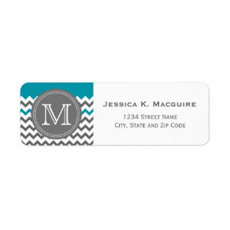 Gris Monogramme Turquoise Bleu Chevron