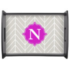 Gris + néon violet monogramme Herringbone Plateau