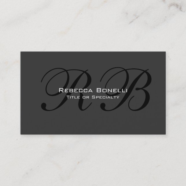Gris noir blanc Monogramme Carte de visite (Devant)