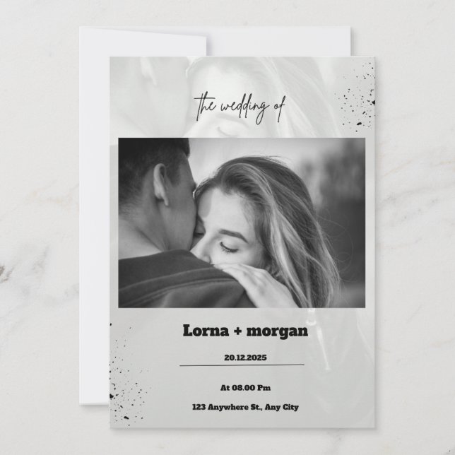 Gris noir Faire-part de mariage simple (Devant)