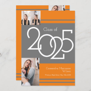 Gris Orange Couleurs de l'école Faire-part de dipl